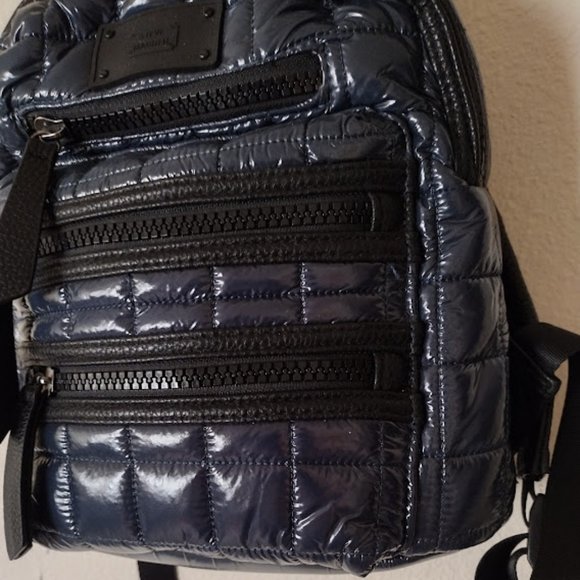 STEVE MADDEN Dark Blue Shiny Puffer Plastic Unisex Mini Backpack - Picture 3 of 5